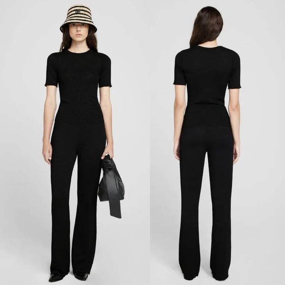 Anine Bing Womens Black Waffle Knit High Waist Relaxed Fit  Billie Pant Size S - Picture 1 of 7